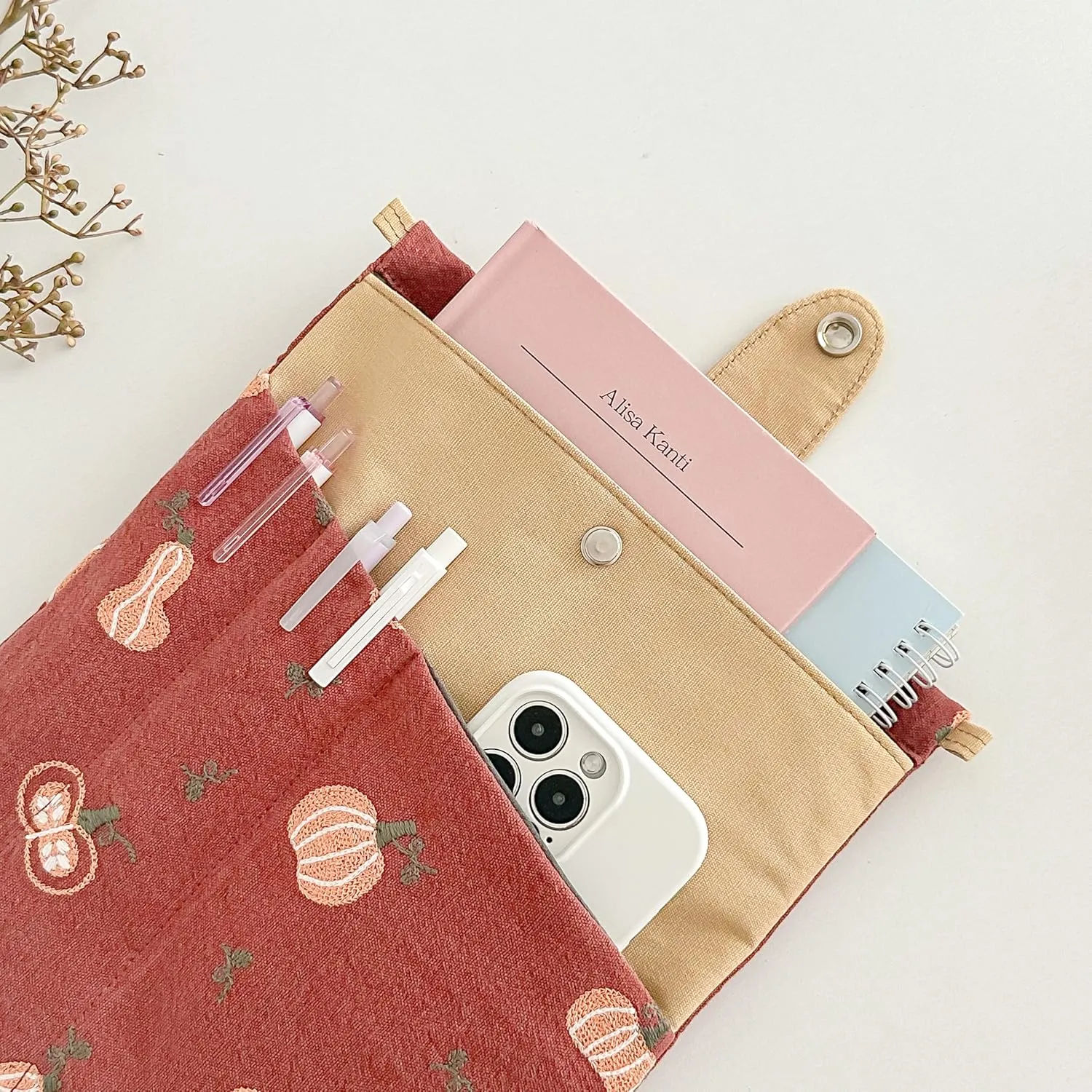 JML embroidery Book Sleeve,Multiple pockets for convenient storage,thickened fabric for durable protection，an ideal choice for book lovers,10.6x8.7 inches (pumpkin, 10.6x8.7 inches)