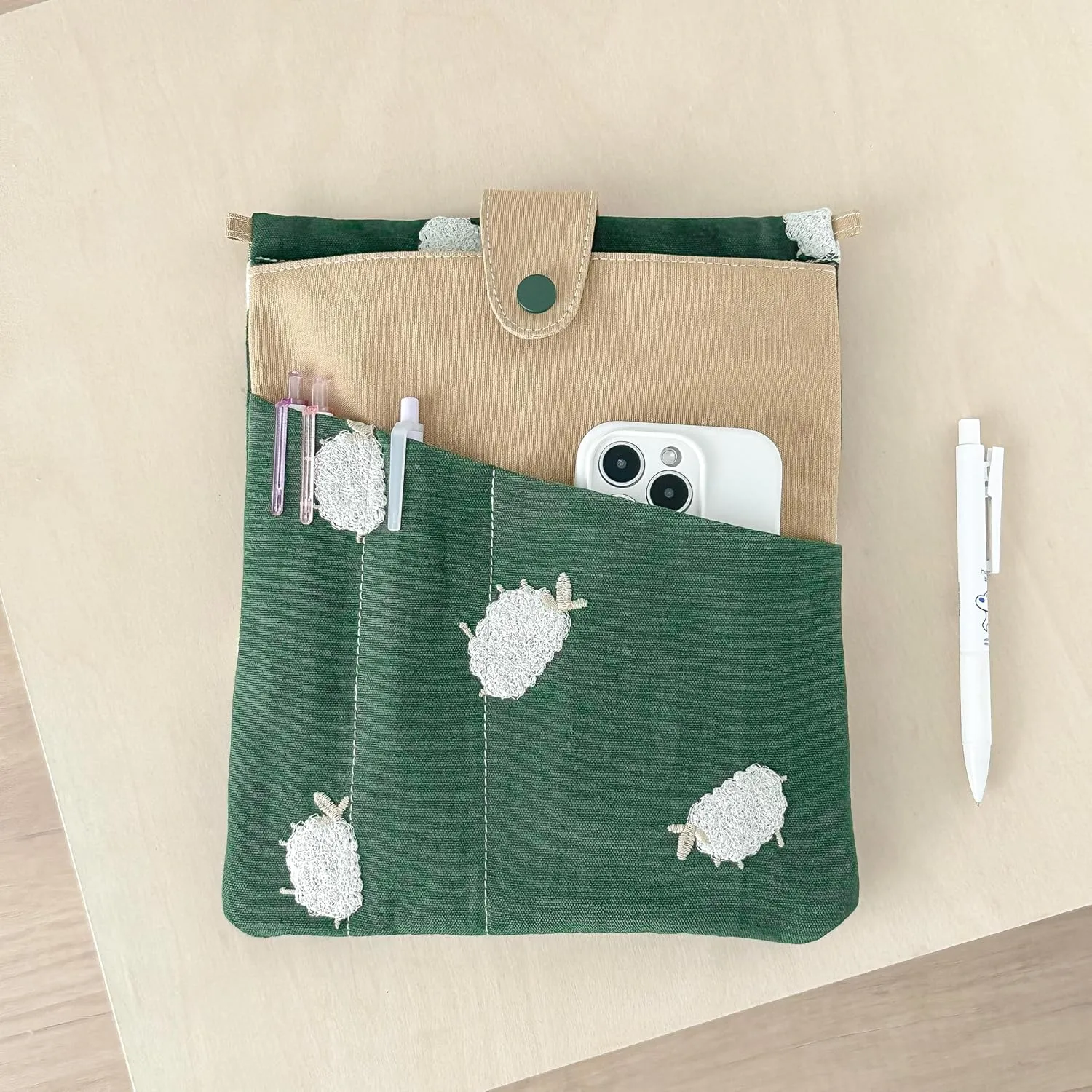 JML embroidery Book Sleeve,Multiple pockets for convenient storage,thickened fabric for durable protection，an ideal choice for book lovers,10.6x8.7 inches (sheep, 10.6x8.7 inches)