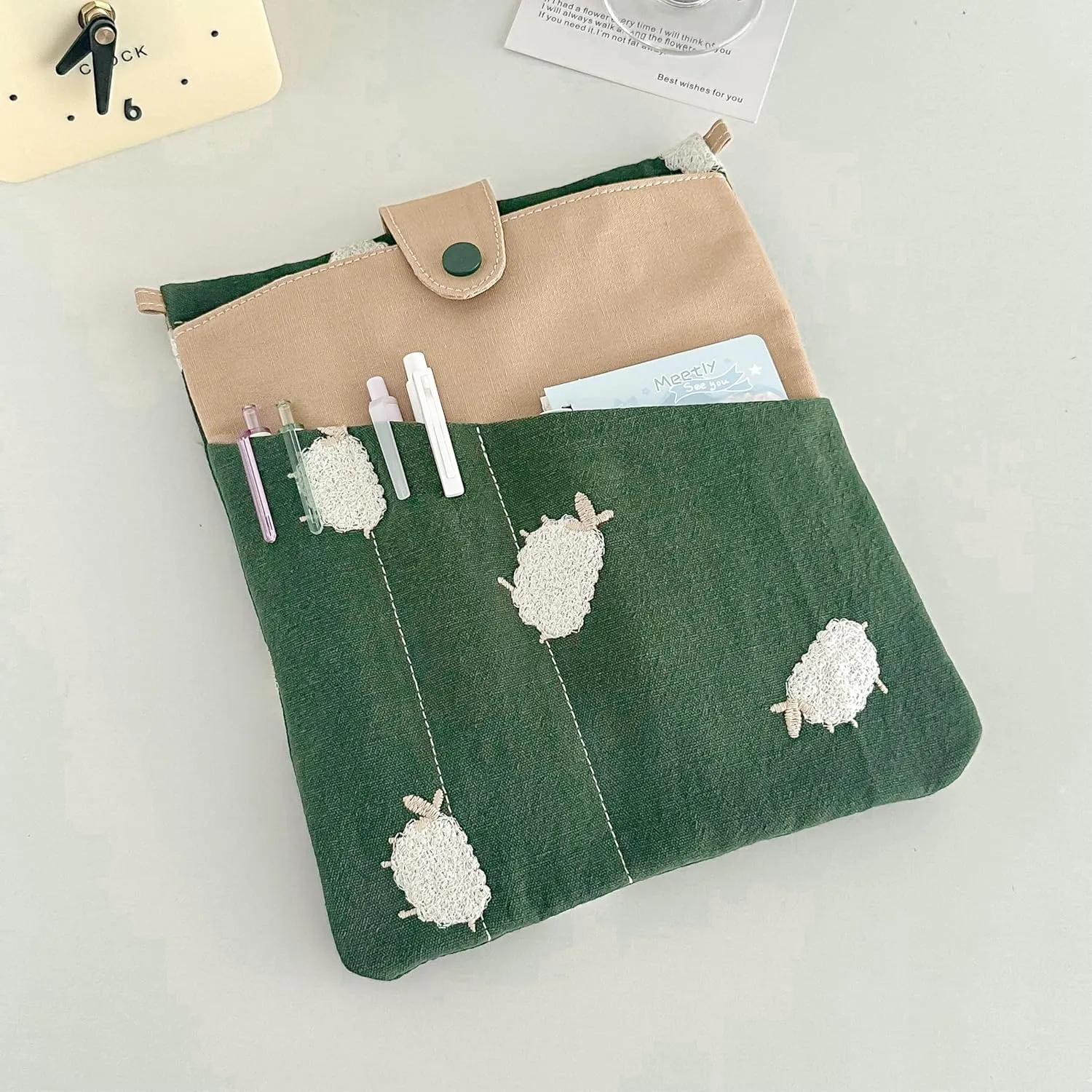 JML embroidery Book Sleeve,Multiple pockets for convenient storage,thickened fabric for durable protection，an ideal choice for book lovers,10.6x8.7 inches (sheep, 10.6x8.7 inches)