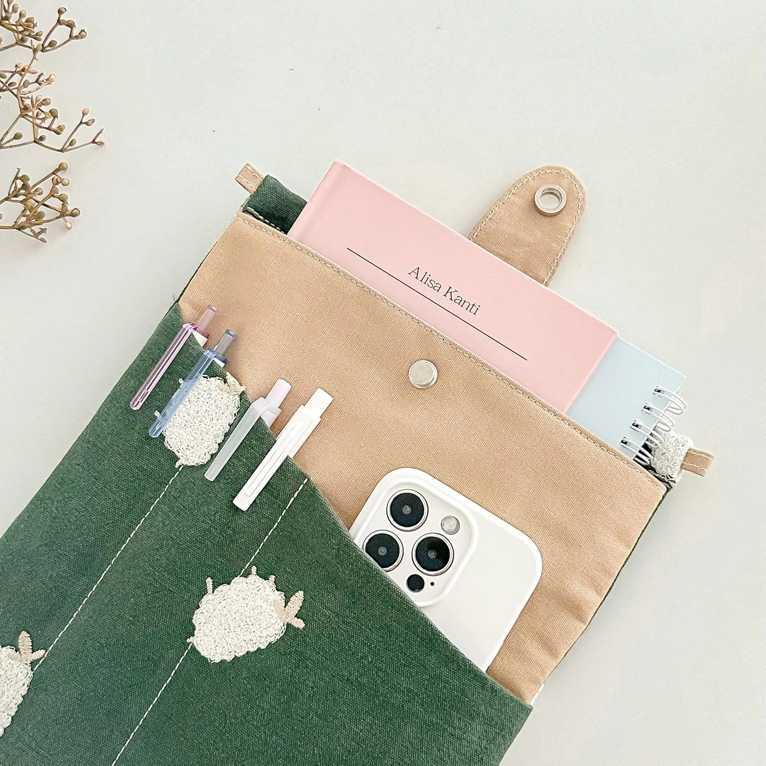 JML embroidery Book Sleeve,Multiple pockets for convenient storage,thickened fabric for durable protection，an ideal choice for book lovers,10.6x8.7 inches (sheep, 10.6x8.7 inches)