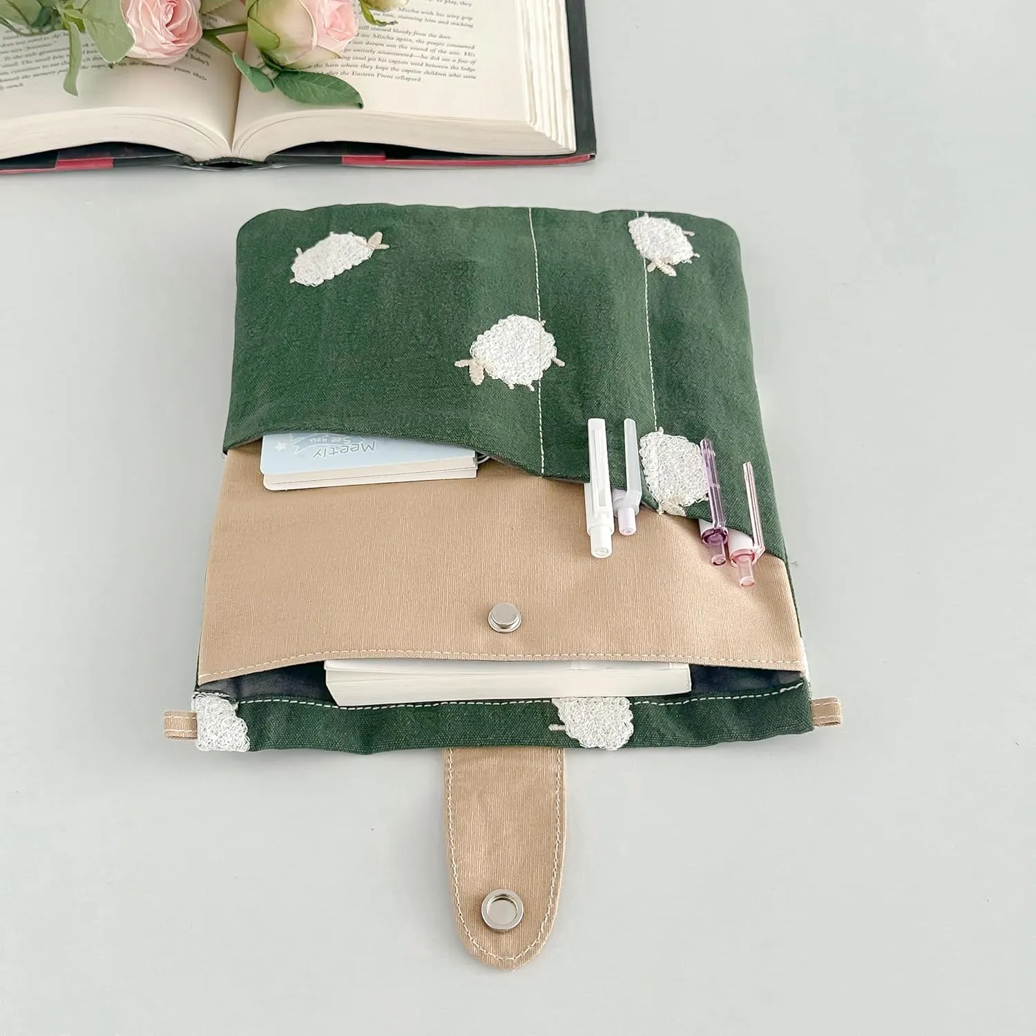 JML embroidery Book Sleeve,Multiple pockets for convenient storage,thickened fabric for durable protection，an ideal choice for book lovers,10.6x8.7 inches (sheep, 10.6x8.7 inches)
