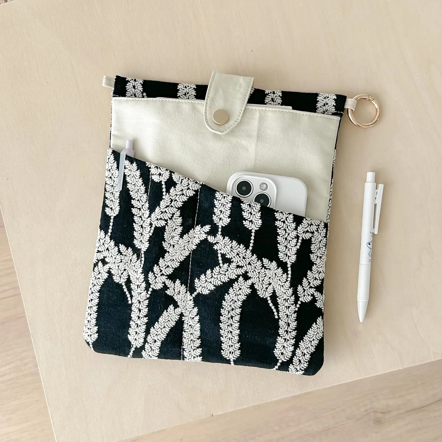 JML embroidery Book Sleeve,Multiple pockets for convenient storage,thickened fabric for durable protection，an ideal choice for book lovers,10.6x8.7 inches (Wheat Ear, 10.6x8.7 inches)