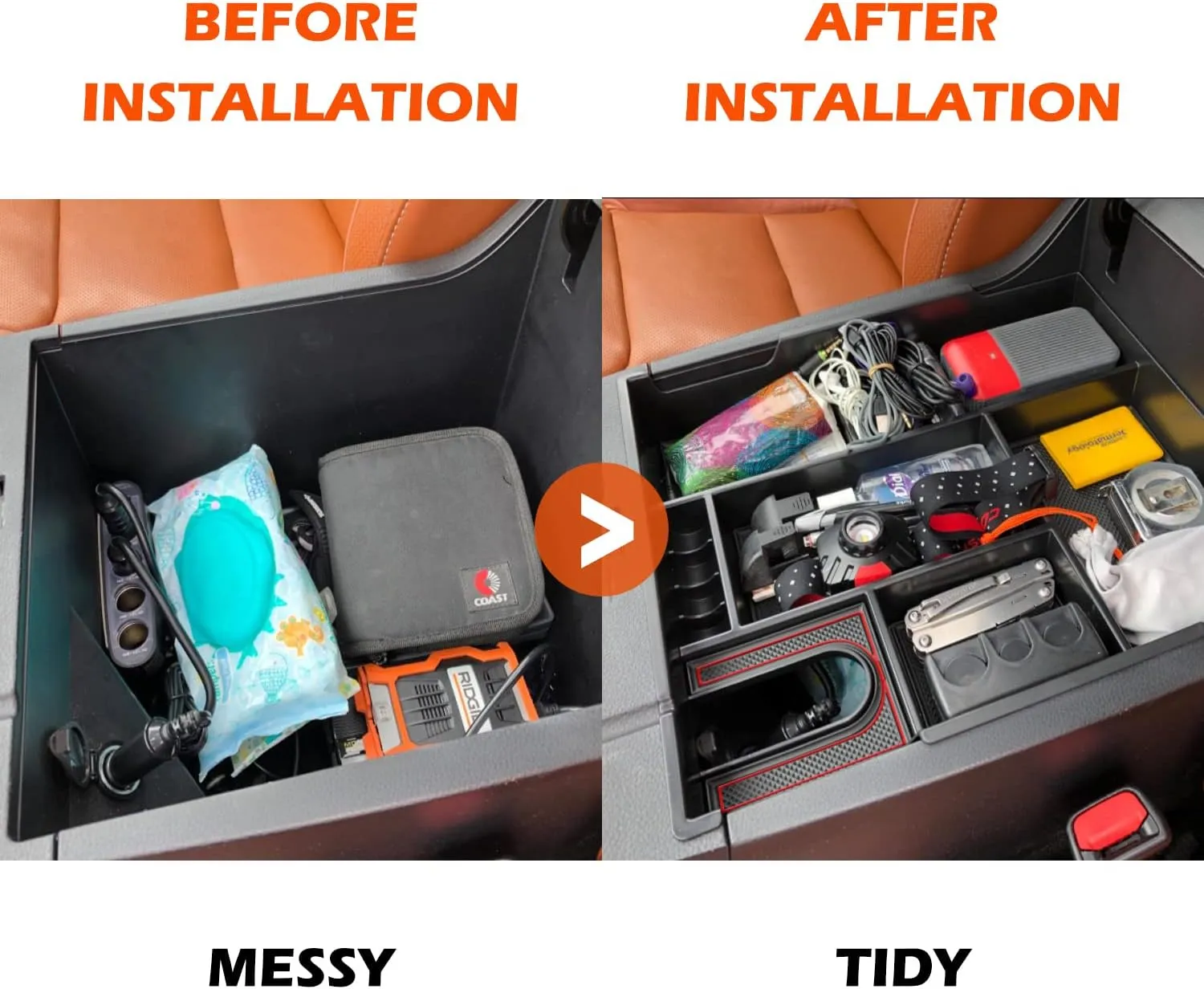 JOJOMARK Compatible with Toyota Tundra Accessories Center Console Tray Organizer for Tundra 2014-2020 2021 Insert ABS Armrest Box Secondary Storage (Red)