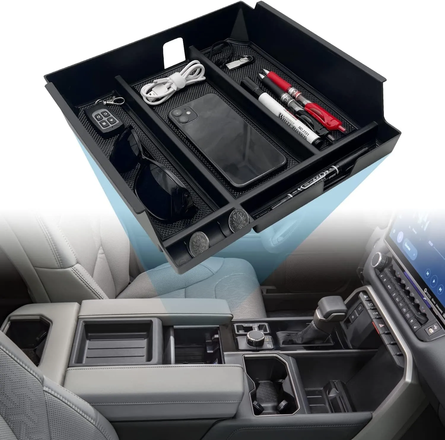 JOJOMARK Compatible with Toyota Tundra Accessories Center Console Tray Organizer for Tundra 2022 2023 2024 2025 Insert ABS Armrest Box Secondary Storage (2022  Black)