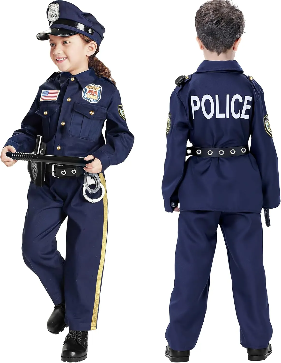 Joycover Police Officer Costume for Kids - Deluxe Police Costume for Kids with Accessories, Kids Halloween Costumes for Boys Girls, Cop Costume Role Play Kit for Halloween Career Day-M…
