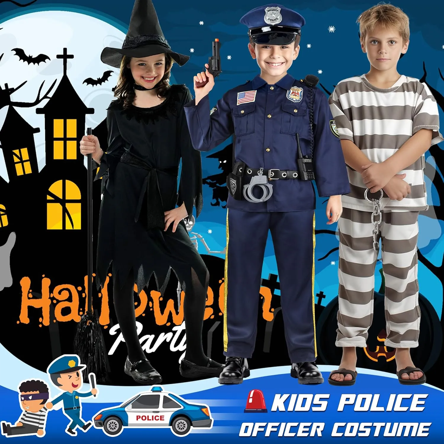 Joycover Police Officer Costume for Kids - Deluxe Police Costume for Kids with Accessories, Kids Halloween Costumes for Boys Girls, Cop Costume Role Play Kit for Halloween Career Day-M…