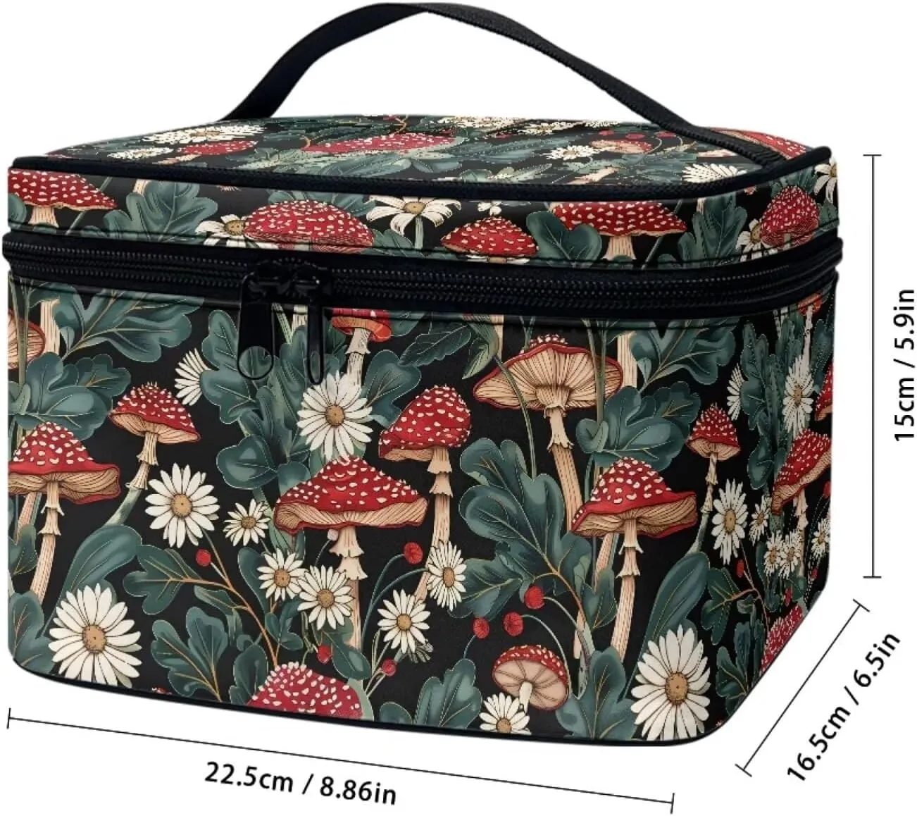 JoyLamoria Bright Mushroom Daisy Travel Makeup Bag Portable Cute Brush Bag Toiletry Bag for Women