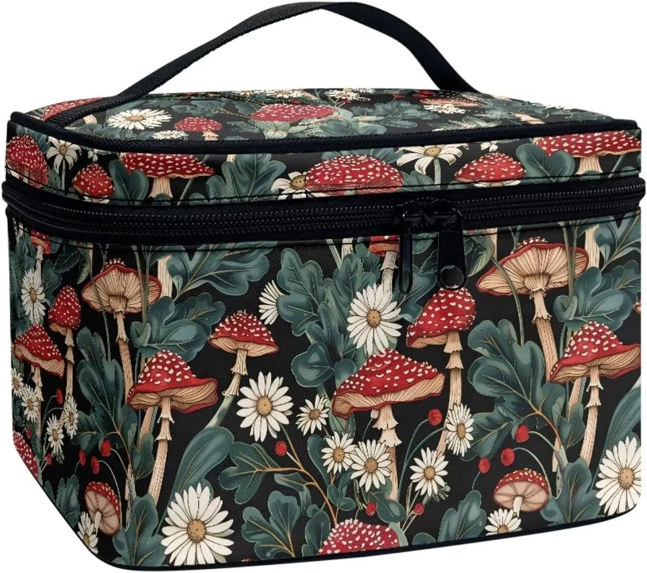 JoyLamoria Bright Mushroom Daisy Travel Makeup Bag Portable Cute Brush Bag Toiletry Bag for Women
