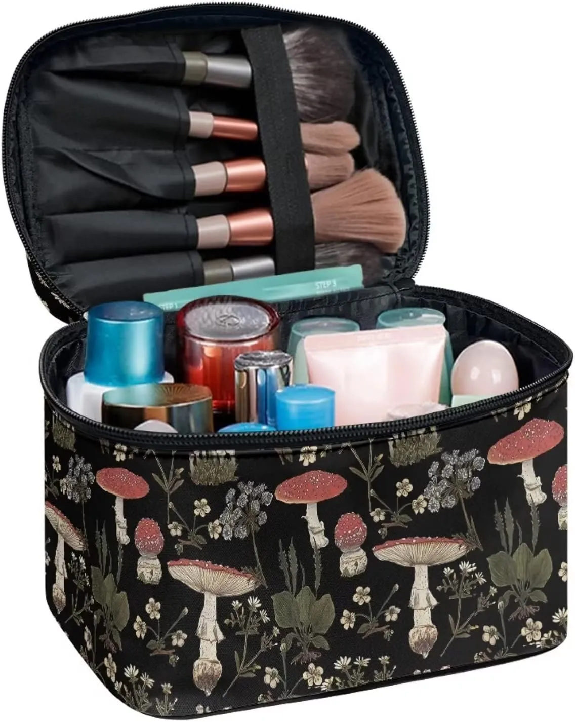 JoyLamoria Brown Mushroom Travel Makeup Bag Cute Brush Bag Toiletry Bag for Women