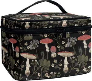 JoyLamoria Brown Mushroom Travel Makeup Bag Cute Brush Bag Toiletry Bag for Women