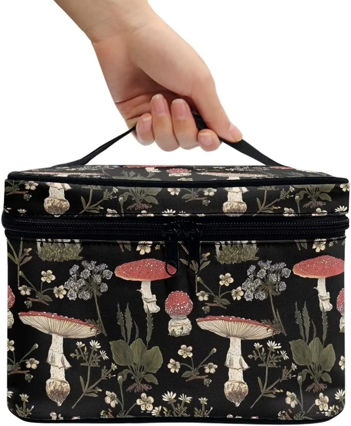 JoyLamoria Brown Mushroom Travel Makeup Bag Cute Brush Bag Toiletry Bag for Women