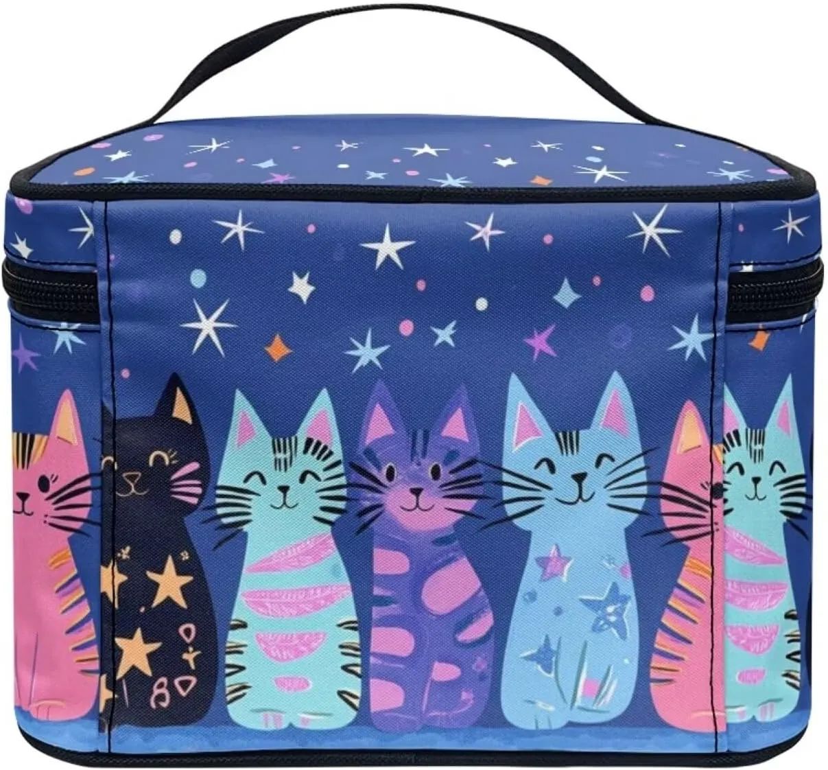 JoyLamoria Cat Star Travel Makeup Bag Cute Brush Bag Toiletry Bag for Women