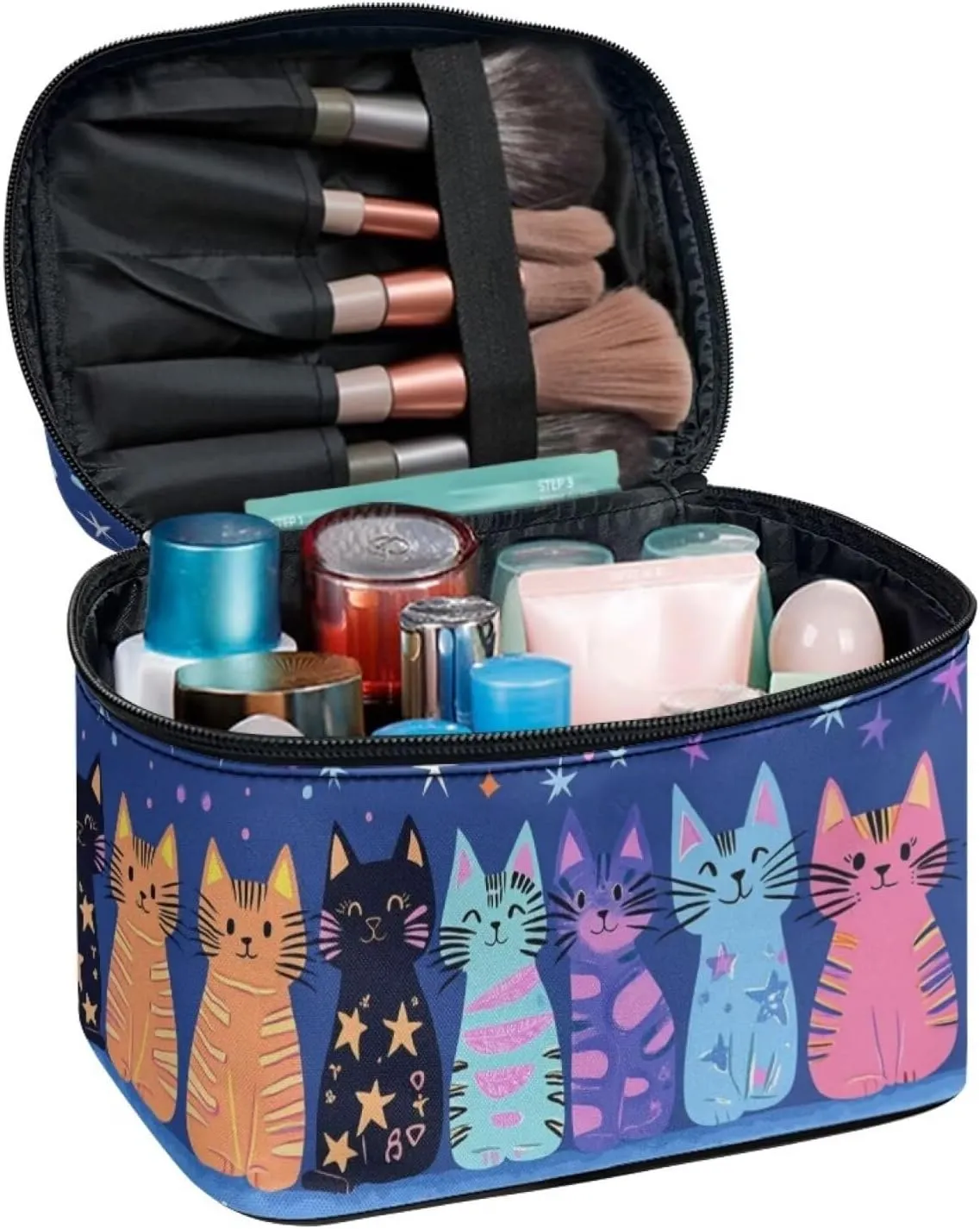 JoyLamoria Cat Star Travel Makeup Bag Cute Brush Bag Toiletry Bag for Women
