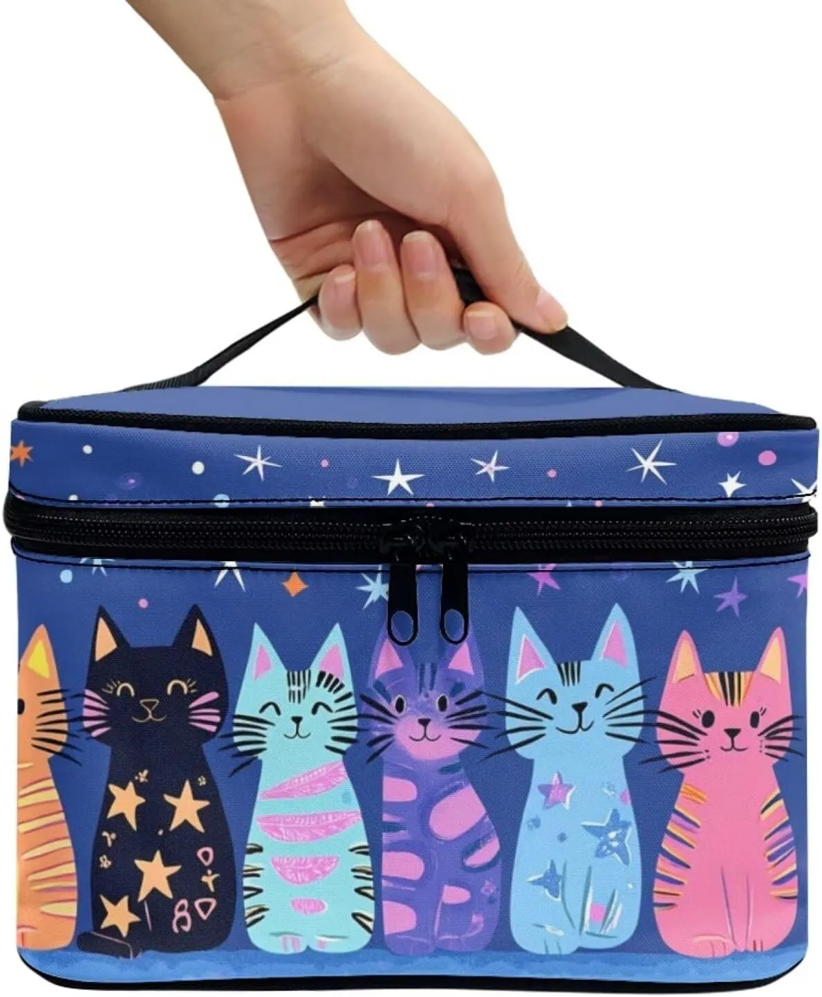 JoyLamoria Cat Star Travel Makeup Bag Cute Brush Bag Toiletry Bag for Women