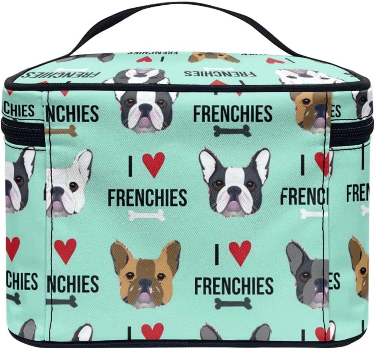 JoyLamoria French Bulldog Print Travel Makeup Bag Outdoor Handbag Cosmetic Case Zipper Closure