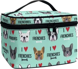JoyLamoria French Bulldog Print Travel Makeup Bag Outdoor Handbag Cosmetic Case Zipper Closure