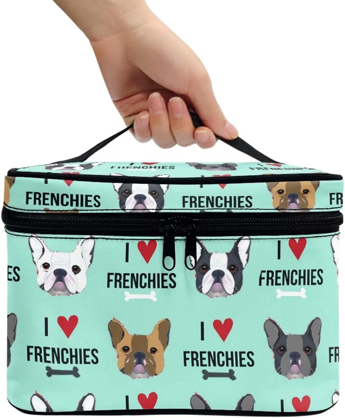 JoyLamoria French Bulldog Print Travel Makeup Bag Outdoor Handbag Cosmetic Case Zipper Closure