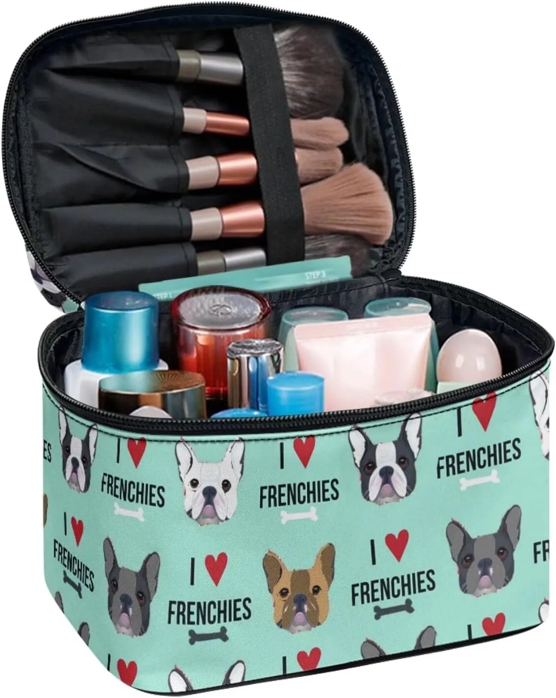 JoyLamoria French Bulldog Print Travel Makeup Bag Outdoor Handbag Cosmetic Case Zipper Closure