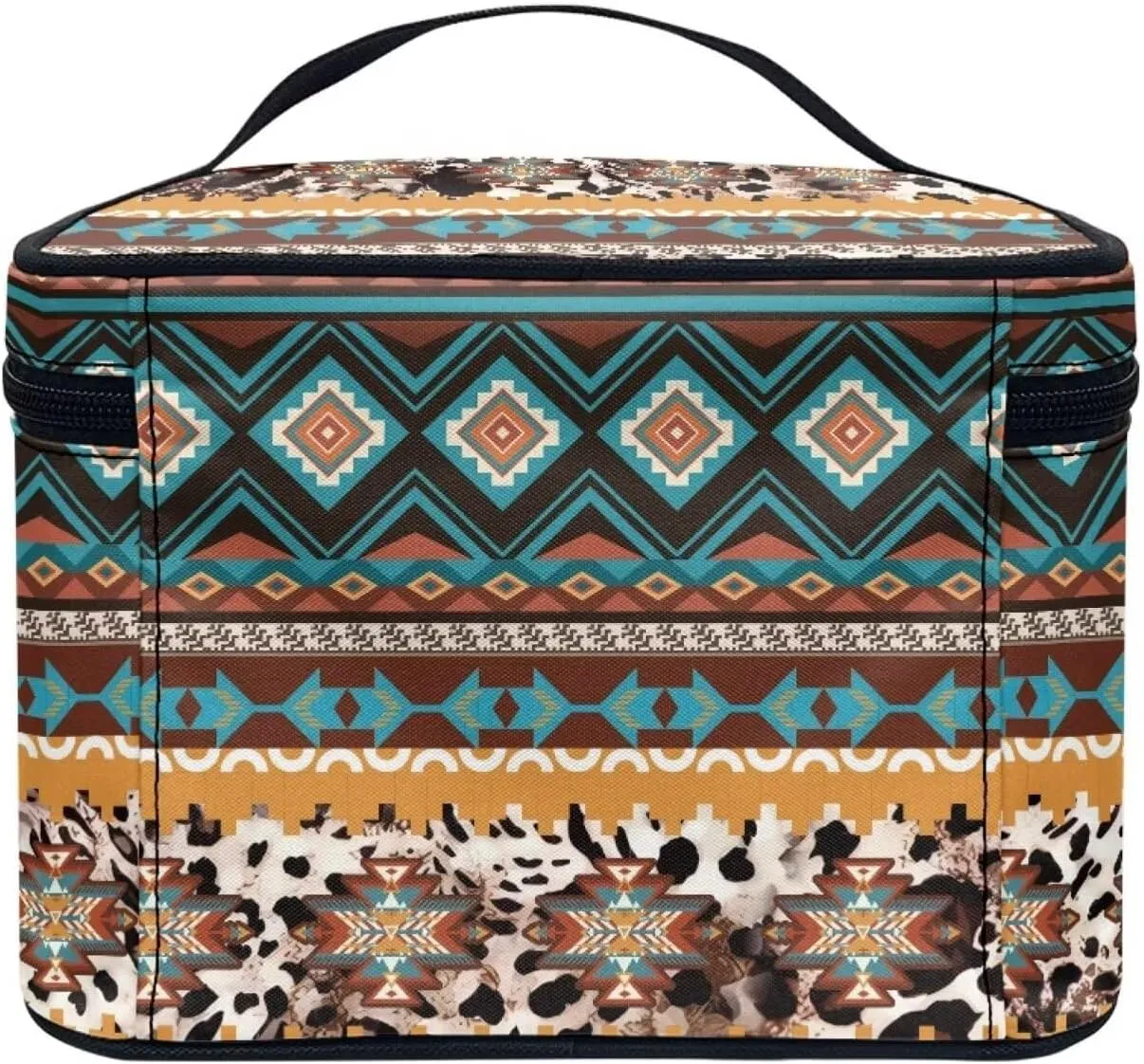 JoyLamoria Tote Bag Large Capacity Cosmetic Bag Toiletry Bag Case Zipper Closure Makeup Bag, Aztec Southwestern Leopard Print