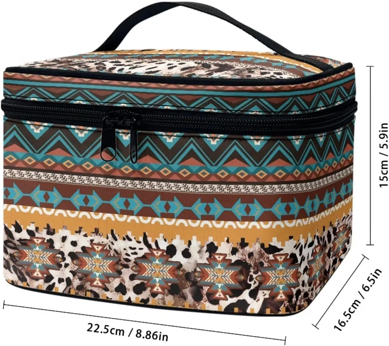 JoyLamoria Tote Bag Large Capacity Cosmetic Bag Toiletry Bag Case Zipper Closure Makeup Bag, Aztec Southwestern Leopard Print