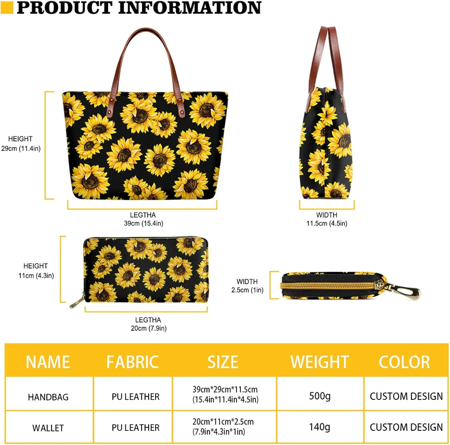 JoyLamoria Women Satchel Handbags Shoulder Purses Totes Work Bags with Leather Wallet 2-Piece Set