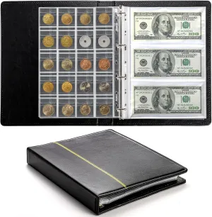 Jucoan 310 Pockets Coin Currency Collection Book Holder for Collectors, 250 Pockets Coin Collection Album and 60 Sleeves Paper Money Banknote Binder, Coin Currency Collection Supplies, Black