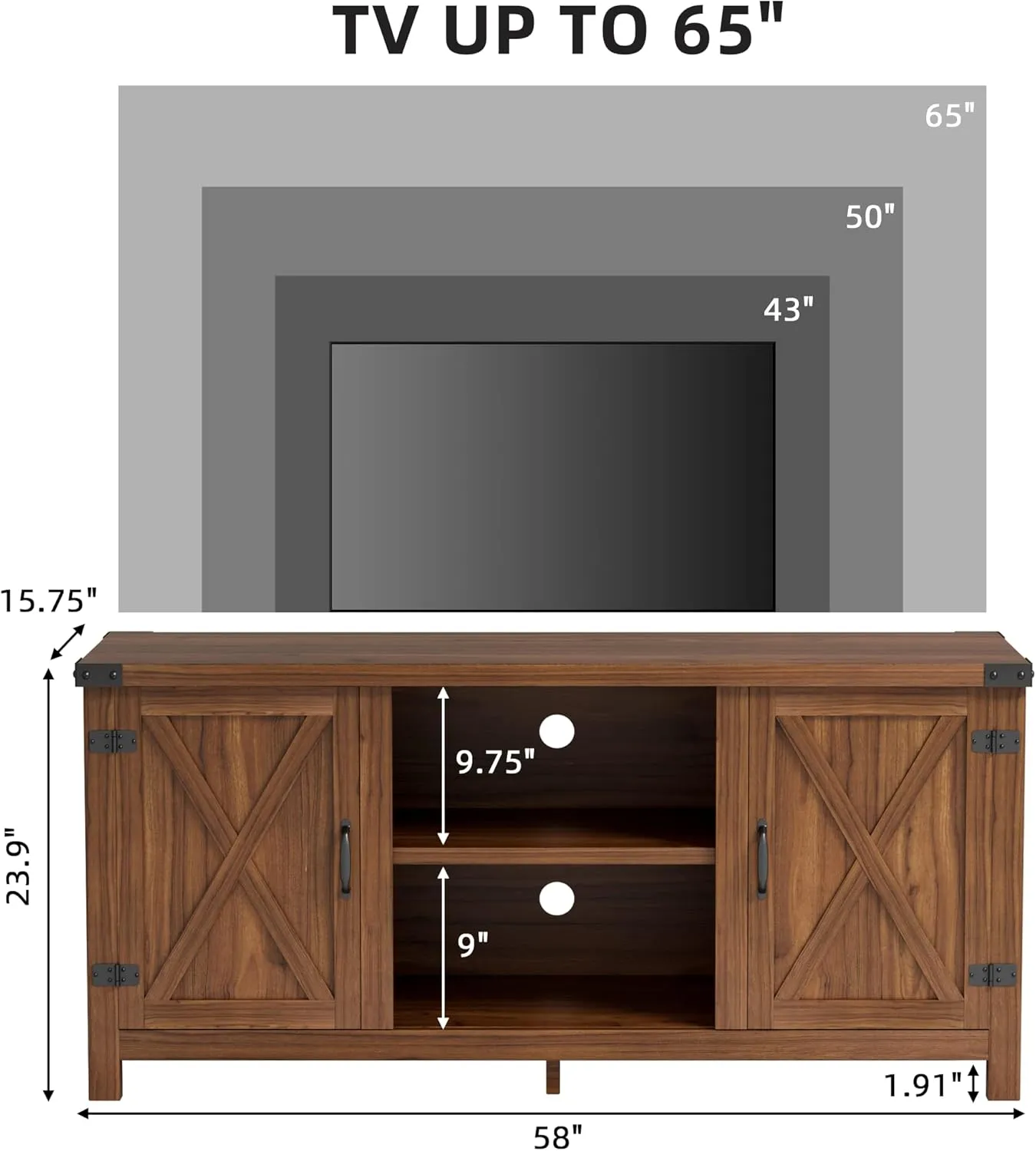 JUMMICO TV Stand, 65 Inch TV Farmhouse Entertainment Center with Double Barn Doors and Storage Cabinets, Console TV Table Media for Living Room, Bedroom (Walnut)