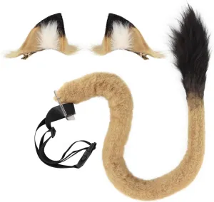 JUNBOON Lion Ears and Tail Costume Set Plush Lion Ears Hair Clips Long Tail Halloween Cosplay Accessories