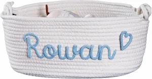 JUPPE Personalized Baby Show Gift Basket with Name, Kids Toys Storage Bag Children Organizer Box Baby Boy Girl Cotton Rope Basket Nursery Decor Newborn Gift (style 4)