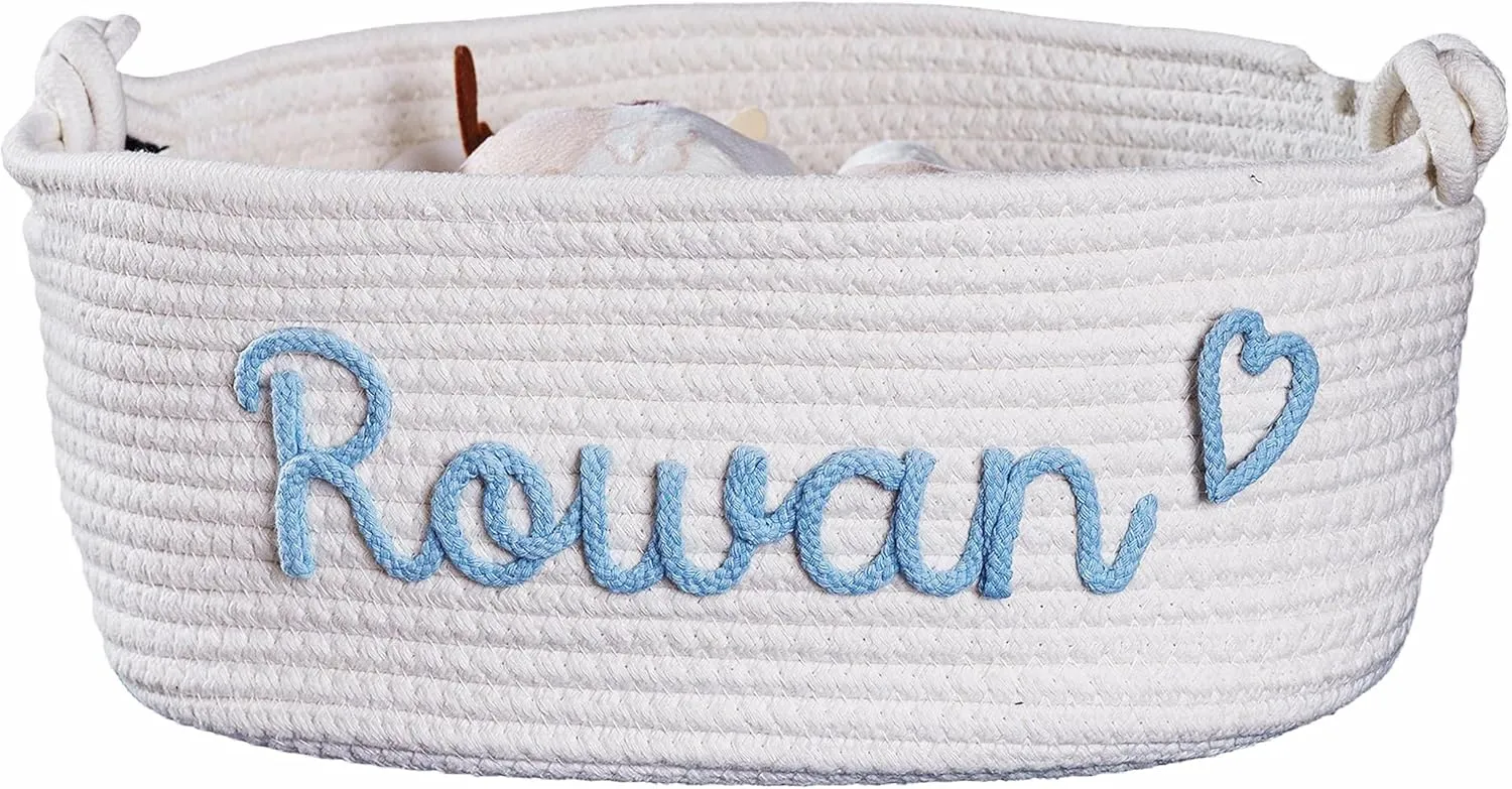 JUPPE Personalized Baby Show Gift Basket with Name, Kids Toys Storage Bag Children Organizer Box Baby Boy Girl Cotton Rope Basket Nursery Decor Newborn Gift (style 4)