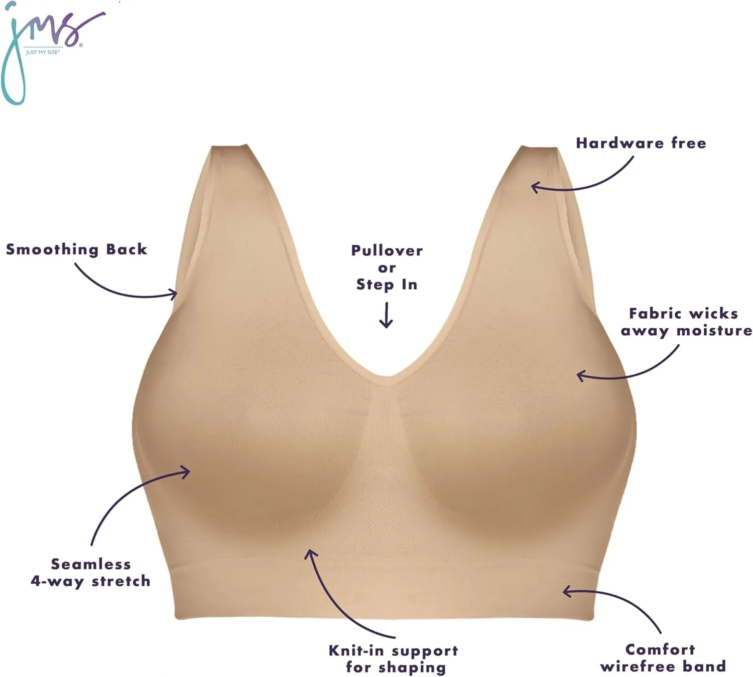 Just My Size Women's Pure Comfort Seamless Bralette