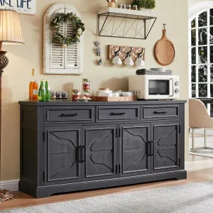 JXQTLINGMU 66" Large Buffet Sideboard Cabinet with 4 Doors and 3 Drawers, Buffet Table Coffee Bar Wine Bar Storage Cabinet for Dining Room, Living Room, Black