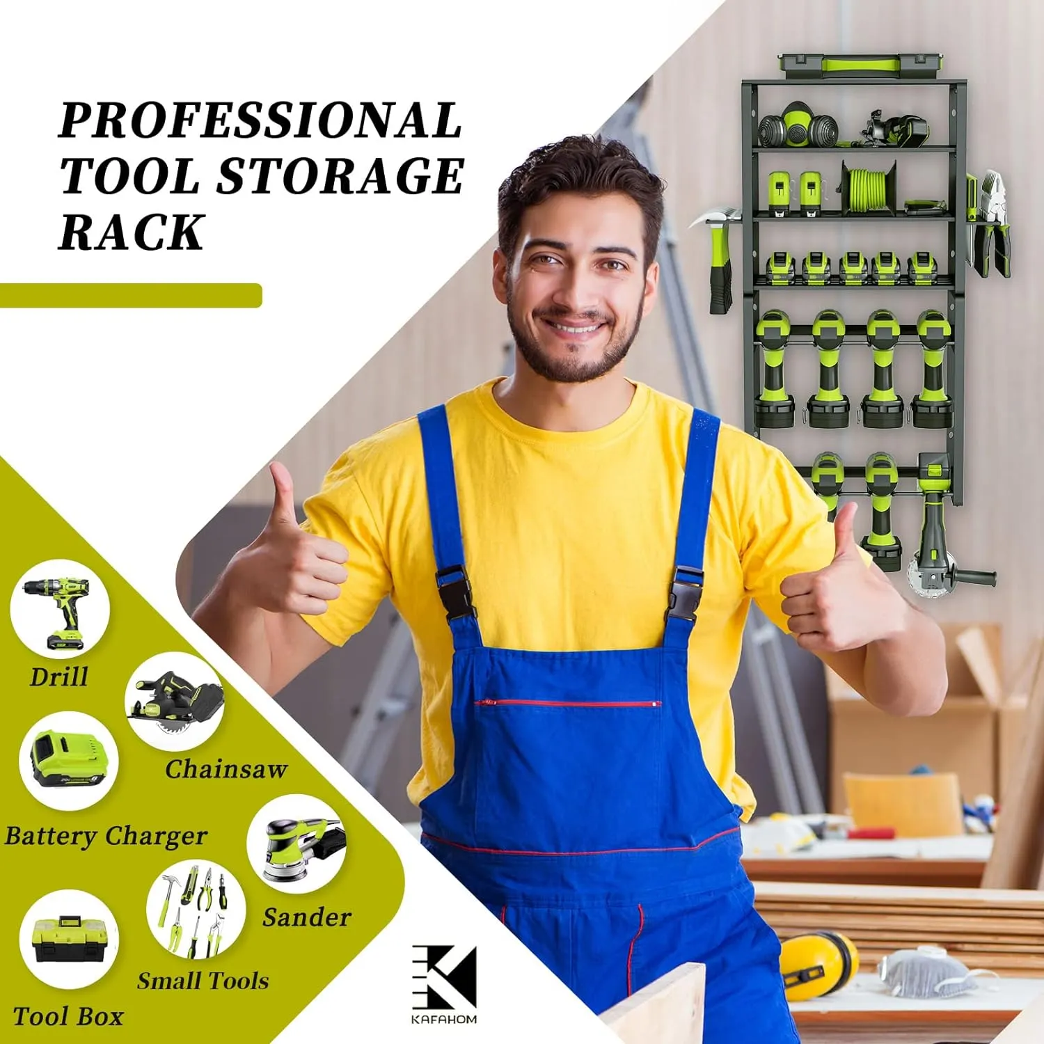 KAFAHOM Power Tool Organizer,8 Drill Holder Wall Mount,6 Layer Heavy Duty Metal Tool Storage Rack,Large Utility Tool Shelf for Cordless Drill, Garage Wall Organizer for Lifetime Use