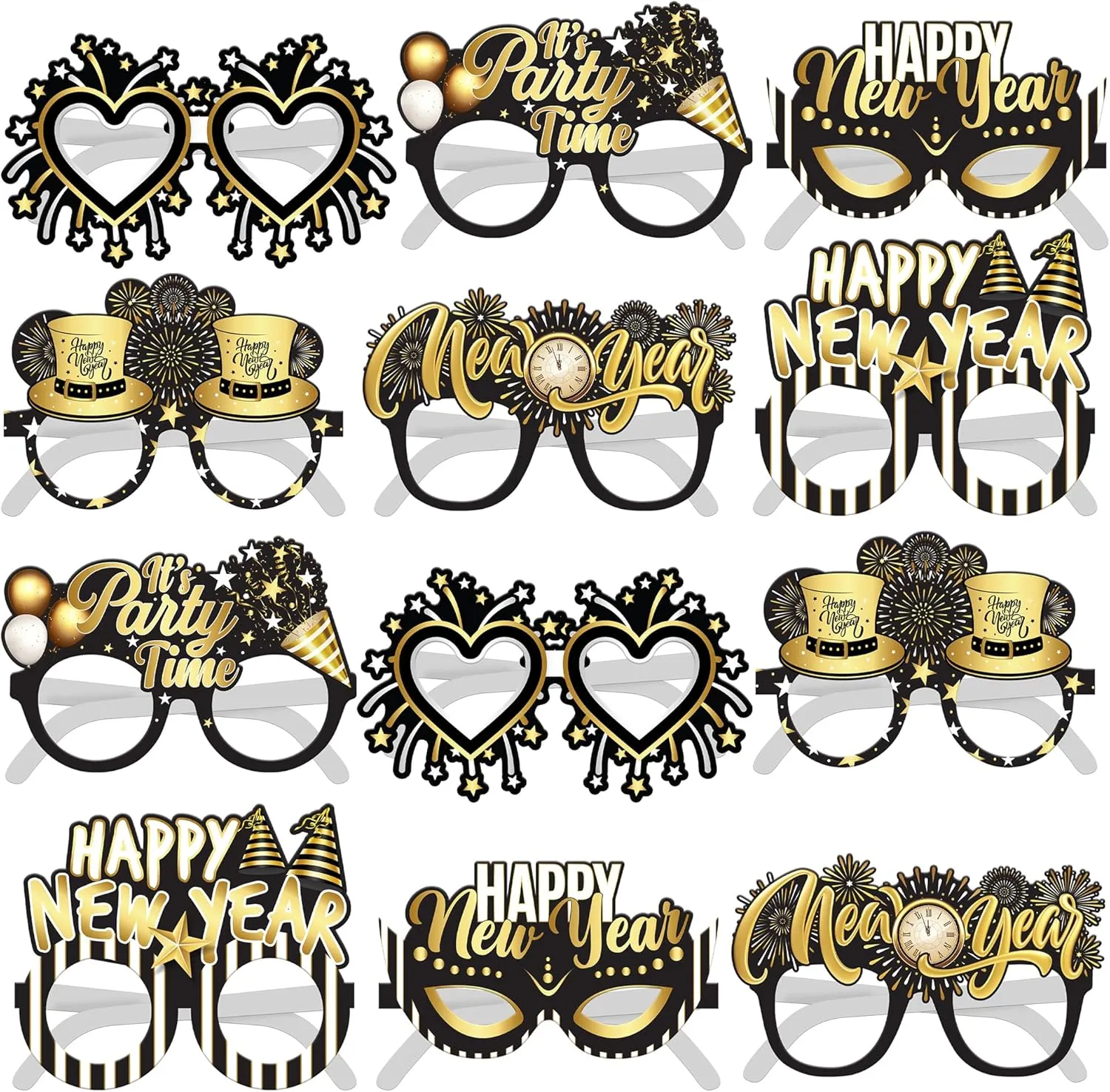 KatchOn, Happy New Year Glasses 2025 - Pack of 12 | New Years Eve Glasses, New Years Eve Party Supplies 2025 | Happy New Years Party Glasses for Happy New Years Decorations 2025 | NYE Party Supplies