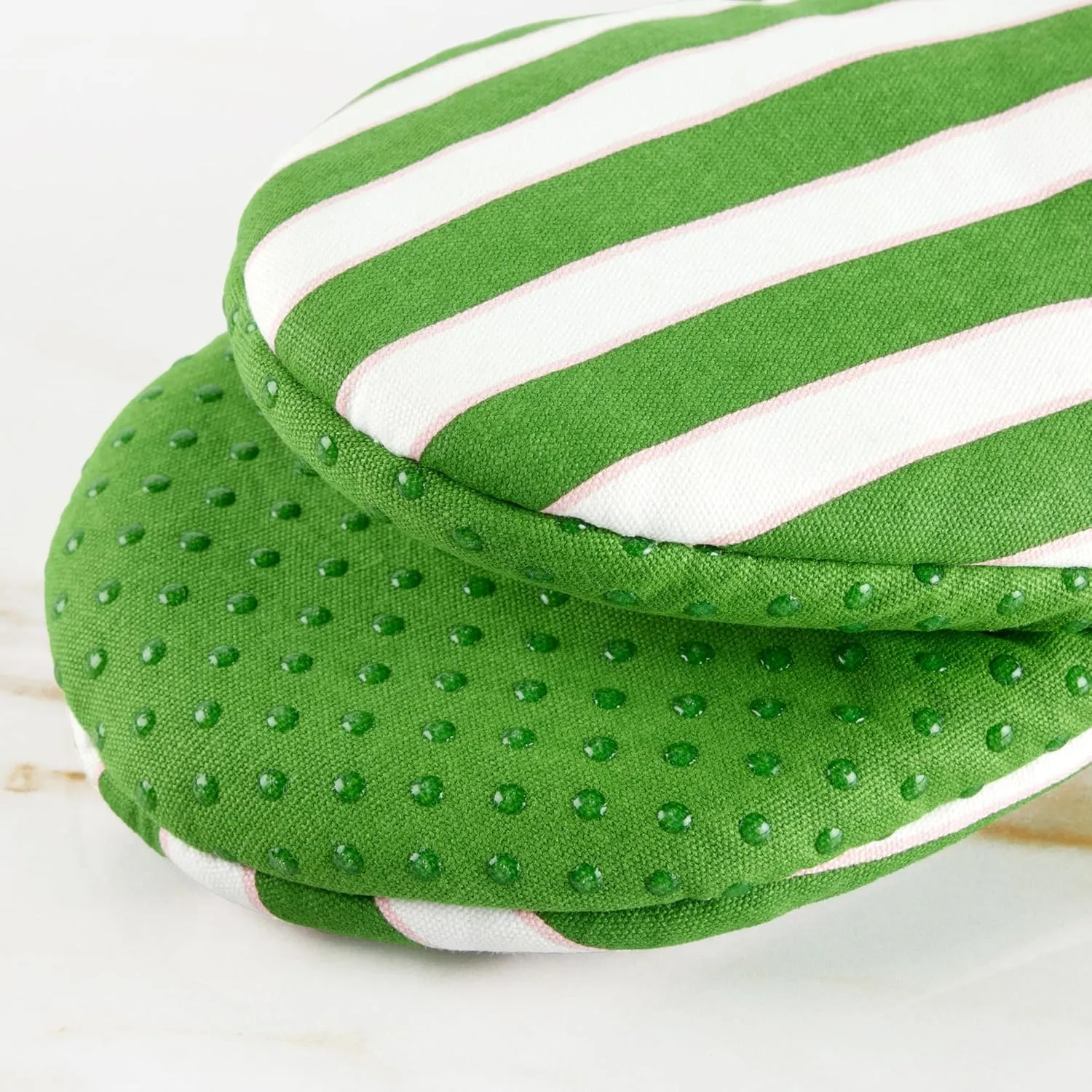 Kate Spade New York Botanical Stripe Mini Oven Mitt 2-Pack Set, 5.5" x 8", Green/Pink
