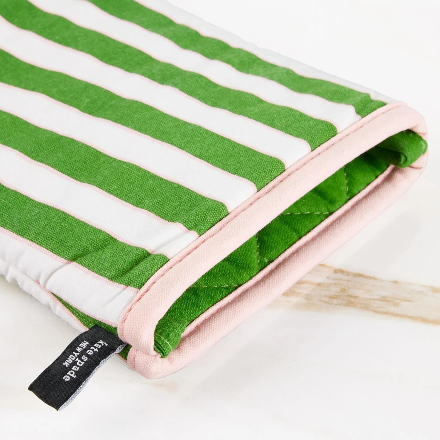Kate Spade New York Botanical Stripe Oven Mitt 2-Pack Set, 7" x 13", Green/Pink