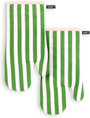 Kate Spade New York Botanical Stripe Oven Mitt 2-Pack Set, 7" x 13", Green/Pink