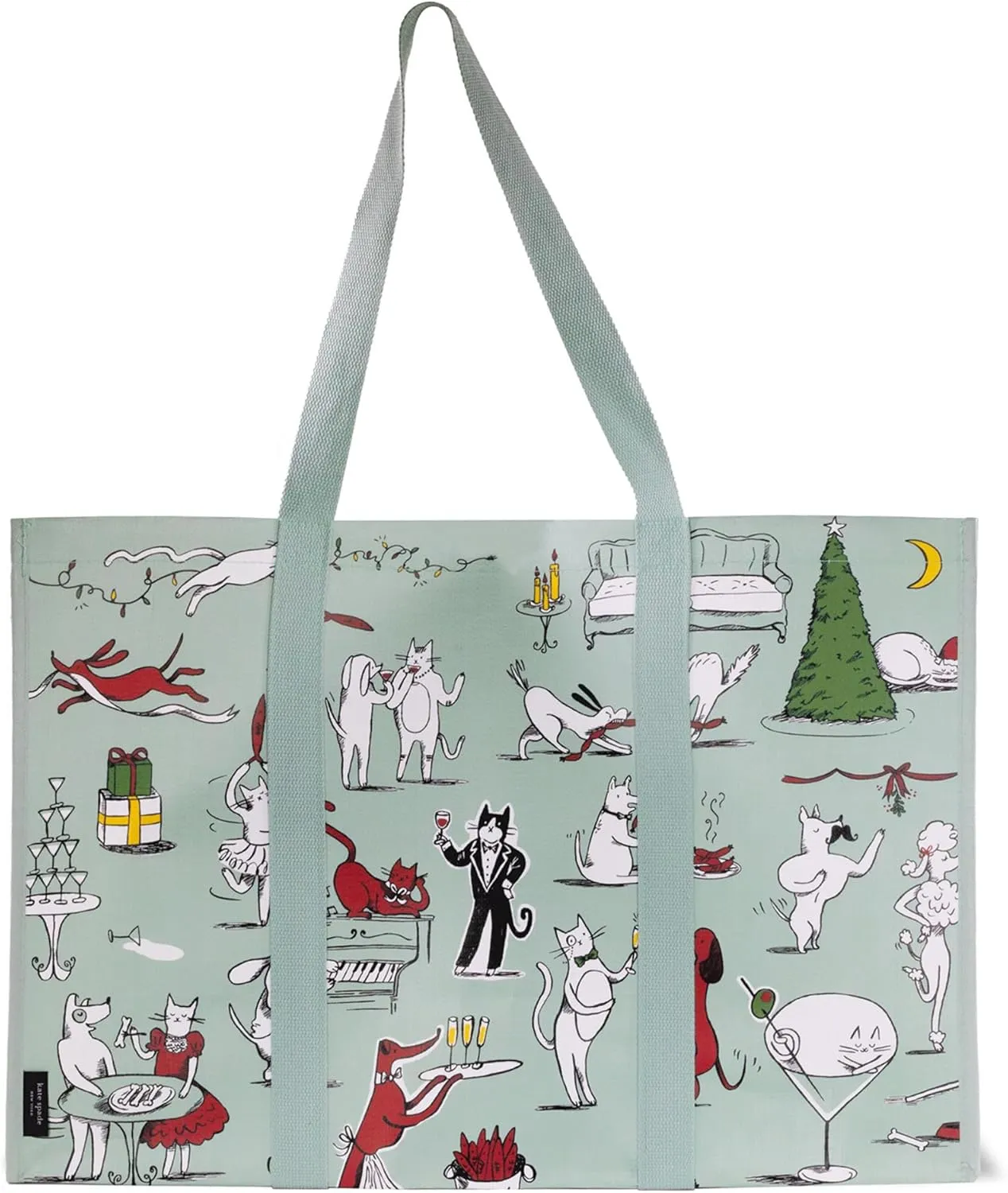 kate spade new york Reusable Shopping Bag, Insulated Grocery Tote with Shoulder Straps, Large Collapsible Tote Cooler, Holiday Party