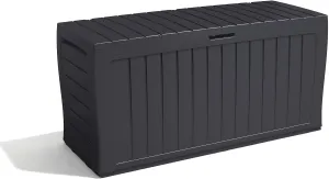 Keter Marvel  270L Outdoor 65% recycled Garden Furniture Storage Box Graphite Wood Panel Effect | Fade Free | All Weather Resistant | Safe and Secure | Zero Maintenance | 2 year Warranty