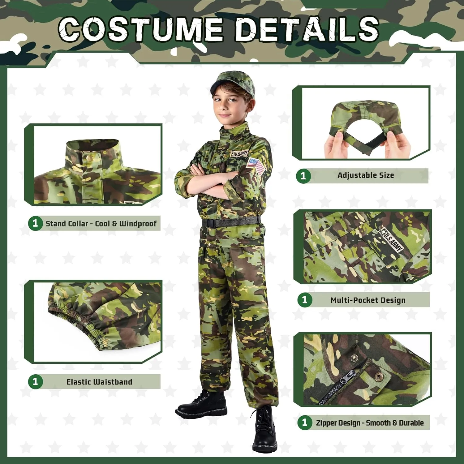 Kids Army Costume for Boys, Military Army Costume with Army Toys, Solider Boy Dress up, Halloween Costumes for Boys
