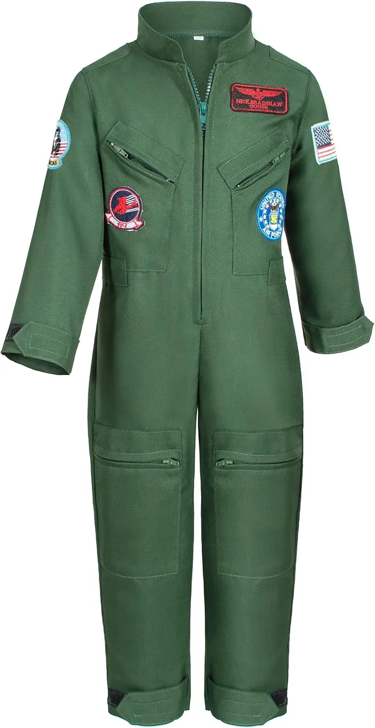 Kids Fighter Pilot Costume - Air Force Flight Suit Roleplay Dress Up with Aviator Accessories for Girls Boys