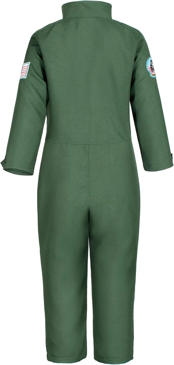 Kids Fighter Pilot Costume - Air Force Flight Suit Roleplay Dress Up with Aviator Accessories for Girls Boys
