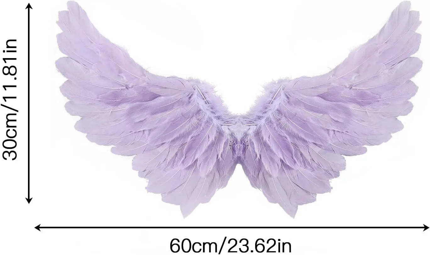 Kids Girls Feather Fairy Wings Princess Stage Show Halloween Costume Angel Wings with Crown and Wand Party Dress Up