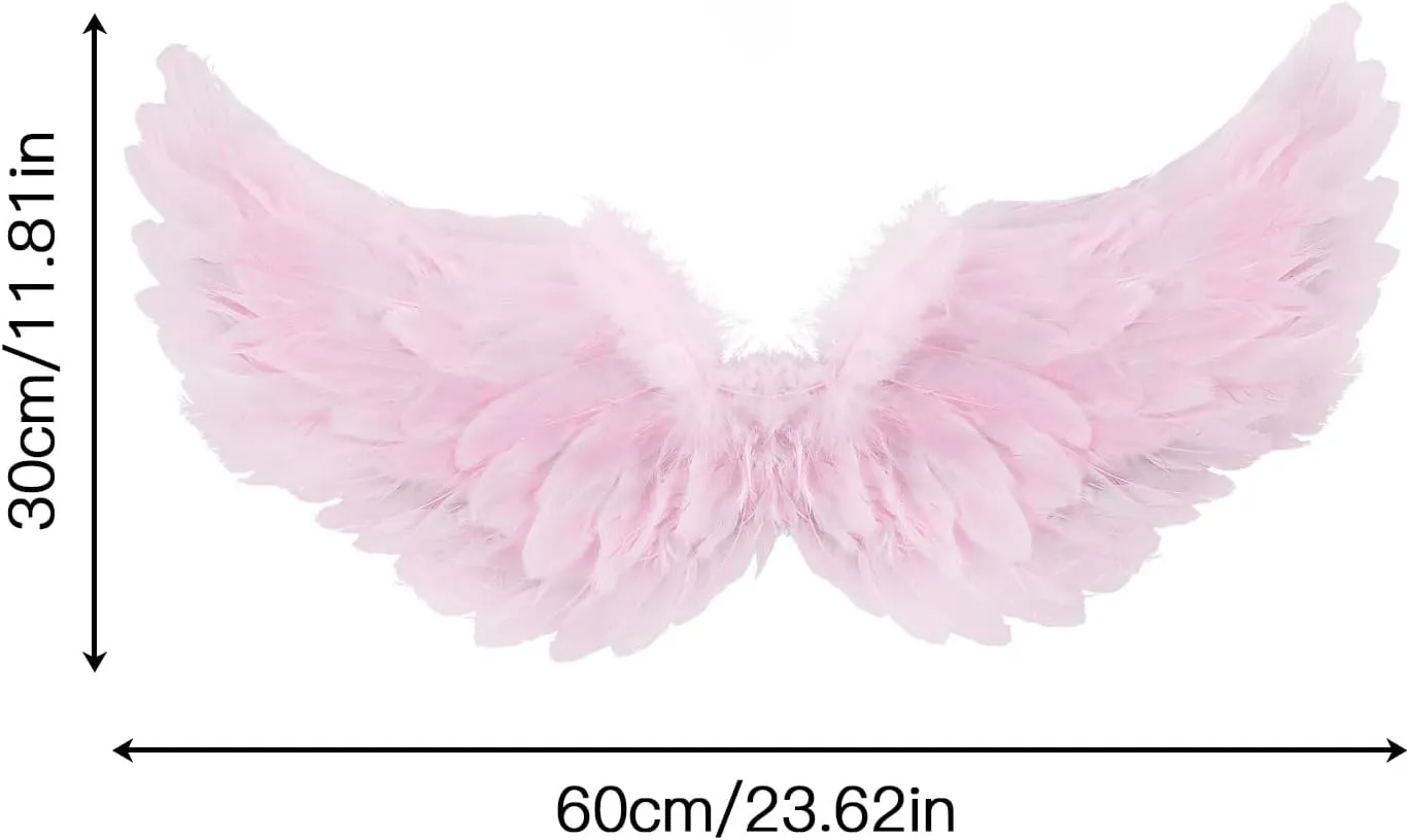 Kids Girls Feather Fairy Wings Princess Stage Show Halloween Costume Angel Wings with Crown and Wand Party Dress Up