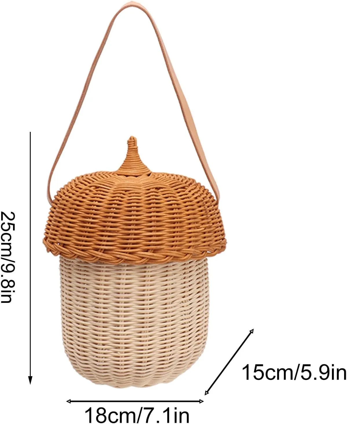 Kids Rattan Storage Basket, Handmade Acorn Shaped Basket, Hand Woven Decorative Acorn Shaped Basket Bag, Mushroom Shape Decorative Woven Basket for Boys Girls Photography Props(Large Handbag)