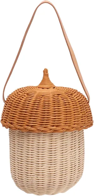 Kids Rattan Storage Basket, Handmade Acorn Shaped Basket, Hand Woven Decorative Acorn Shaped Basket Bag, Mushroom Shape Decorative Woven Basket for Boys Girls Photography Props(Large Handbag)