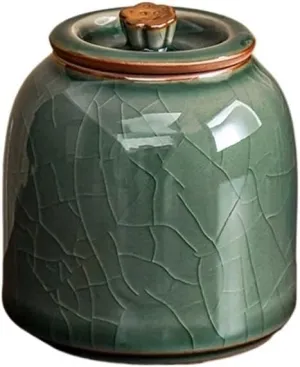 kitchen Mihuang Ru Kiln Tea Jar Household Ceramic Storage Container Tins Jar With Sealed Lid Exquisite Mini Tea Caddy Tea Tin(Green)