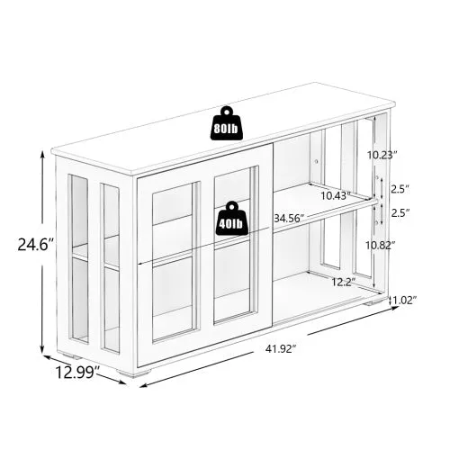 Kitchen Storage Cabinet With Glass Door - Black