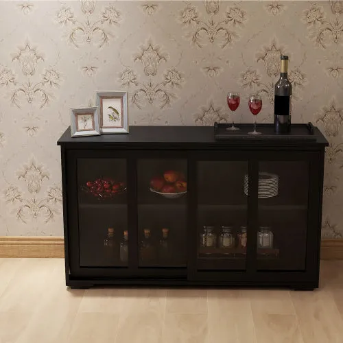 Kitchen Storage Cabinet With Glass Door - Black