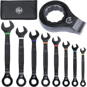 Klein Tools 69408G Ratcheting Combination Wrench Set, SAE, 8-Piece, 5/16 to 3/4-Inch, Steel Alloy, Foam Pouch, 90-Tooth